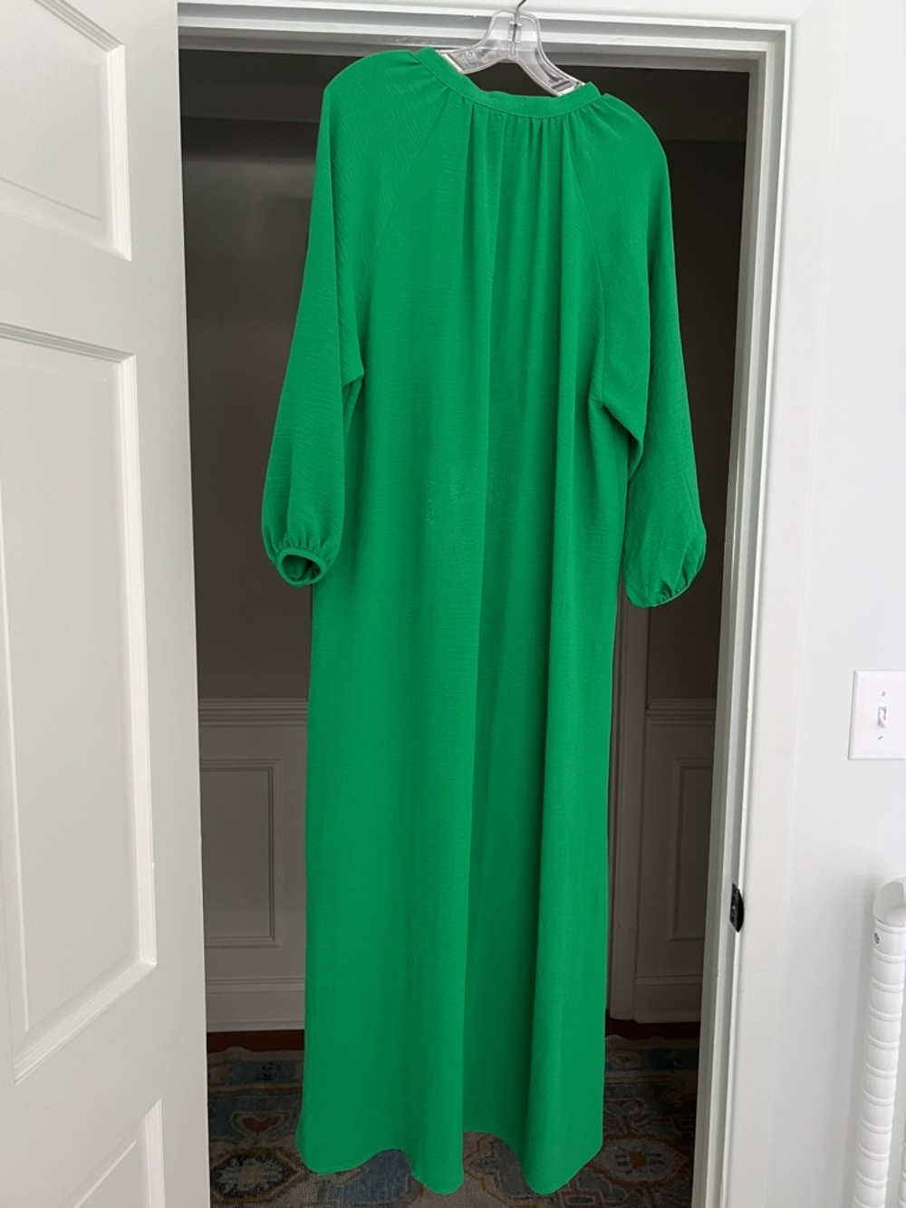 Bright Green Long Sleeve Maxi Dress with Button Placket - Picture 4 of 4
